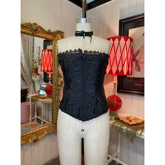 vintage 1990s Fredrick's of hollywood black satin corset 36 med 90s lingerie - Picture 1 of 9
